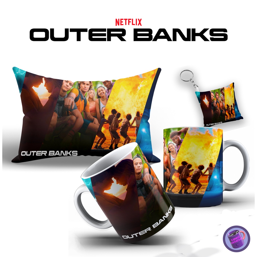 Kit Personalizado Outer Banks com Caneca, Almofada e Almochaveiro Colorida