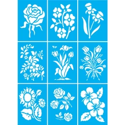 Kit Stencil Flores e Rosas Molde para Pintura 9pçs 10x14cm