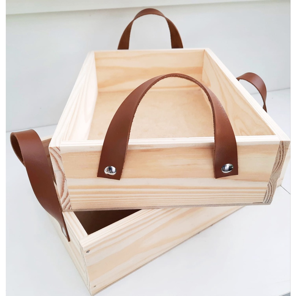 Bandeja Milão - Pinus com alça de couro