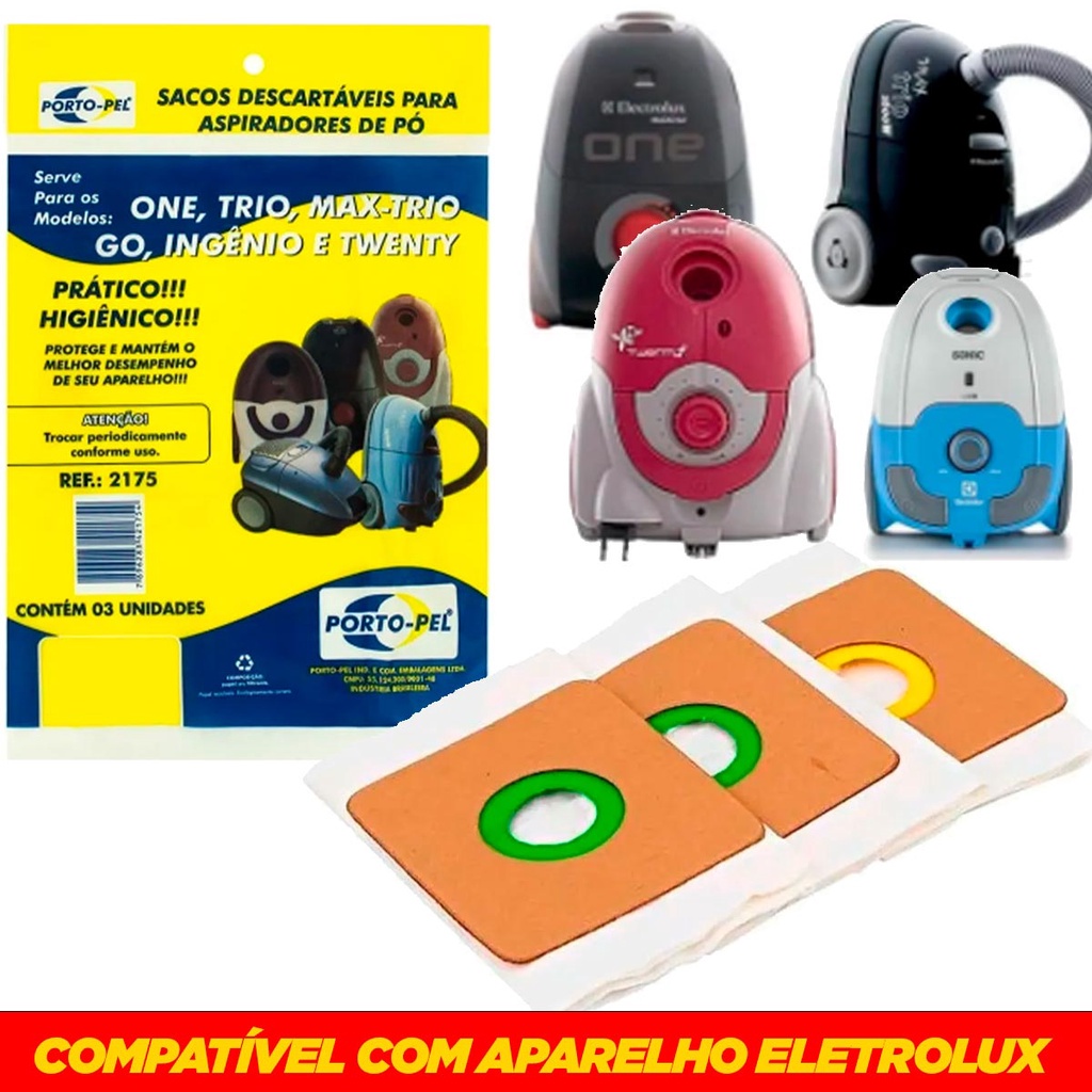 Saco Para Aspirador De Pó Descartável Electrolux One Go Twenty Trio Sonic Ingenio 3 Unidades em Oferta na Shopee