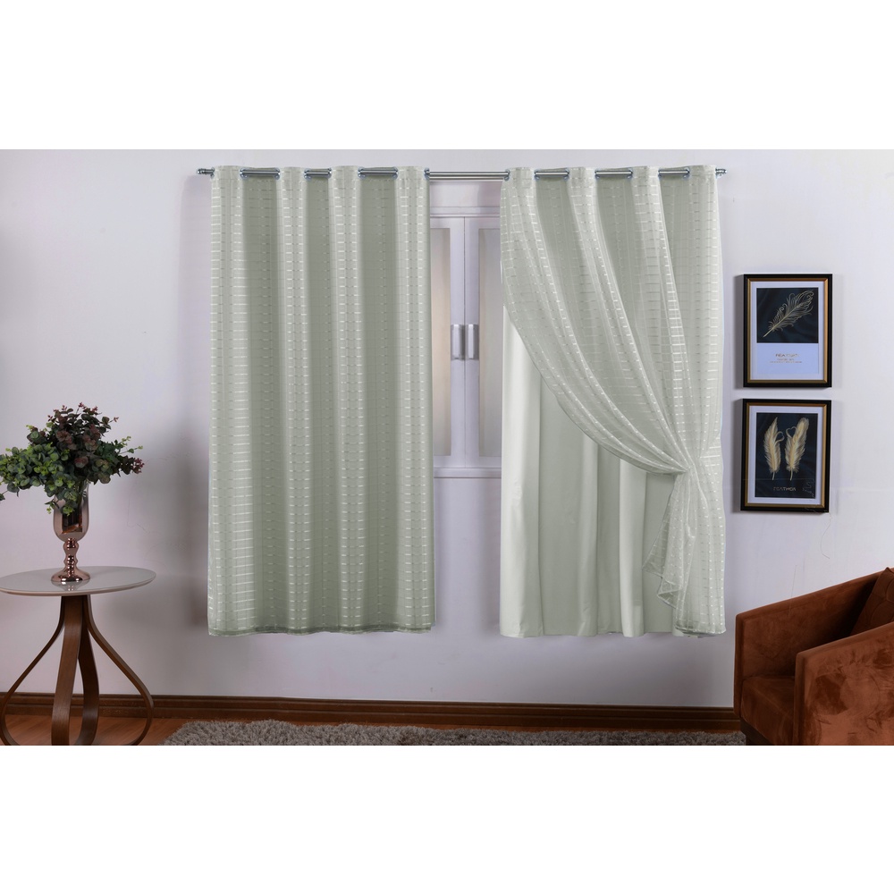 Cortina Curta Blackout Pvc Com Tecido Voil 2,20 X 1,40 Promoção