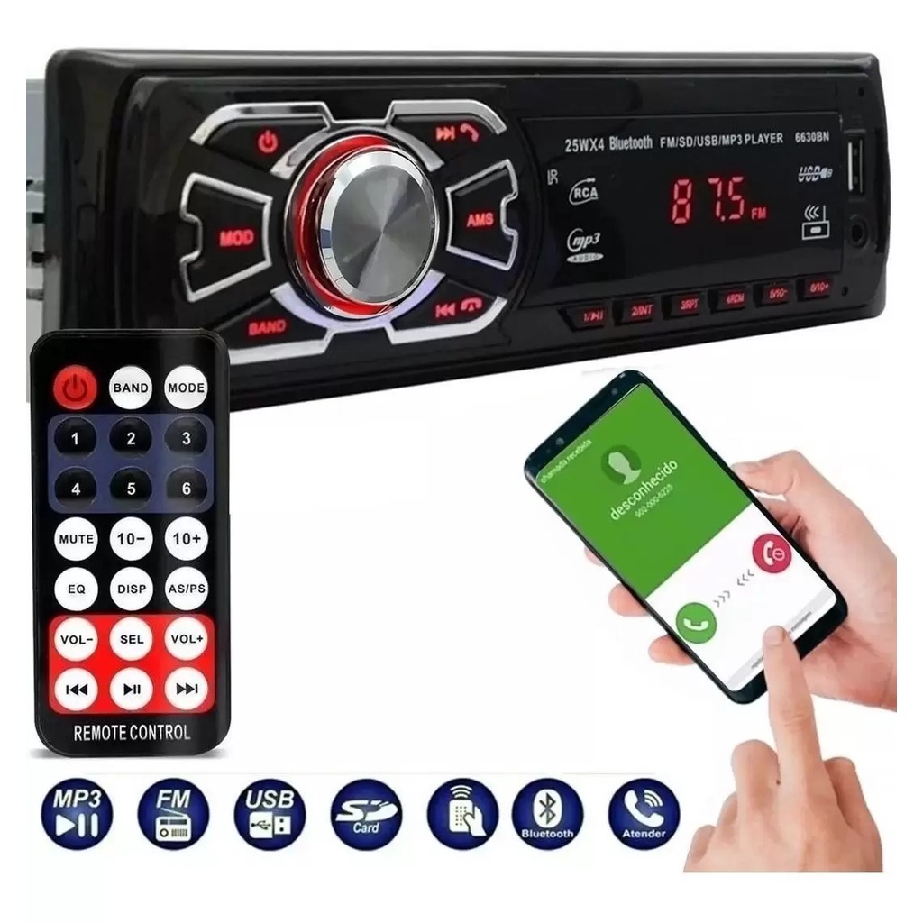 Aparelho de Som Automotivo Rádio MP3 Player   Som de carro Bluetooth USB SD Aux. 4x25w Modelo First Option Controle remo em Oferta na Shopee