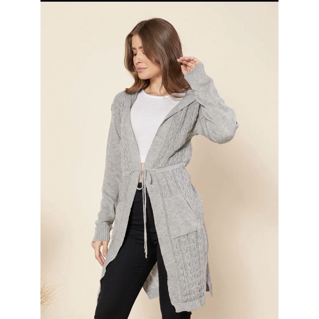 Cardigan Tricot Com Capuz Com Bolso em Oferta na Shopee