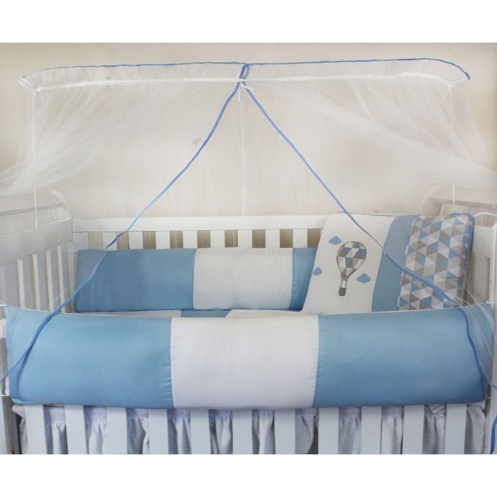 Kit Protetor de Berço Kids com Mosquiteiro Comum 7 peças Balão Azul