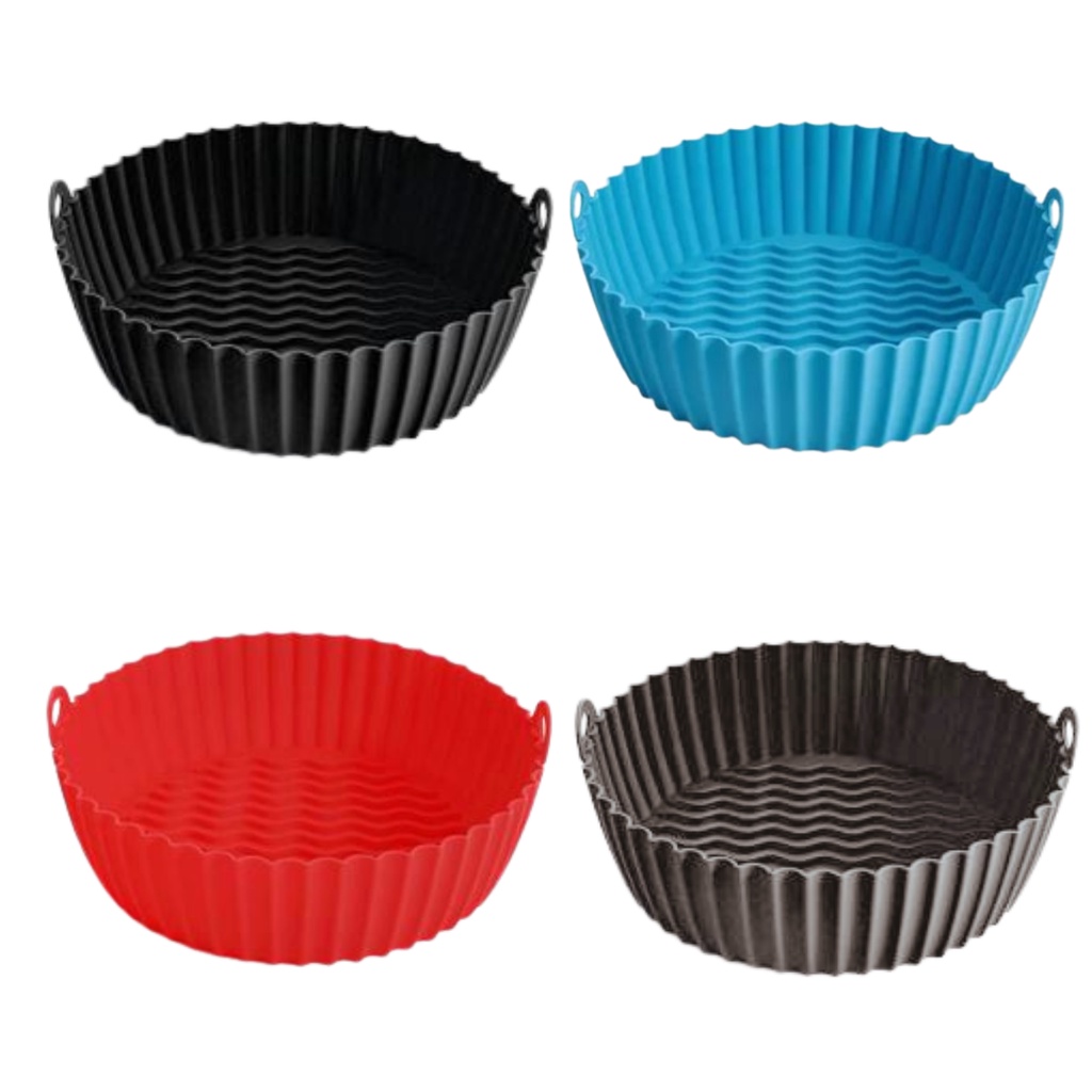 Forma de Silicone com Alça Forma Redonda Cesta para Air Fryer Forno Microondas Fritadeira Elétrica
