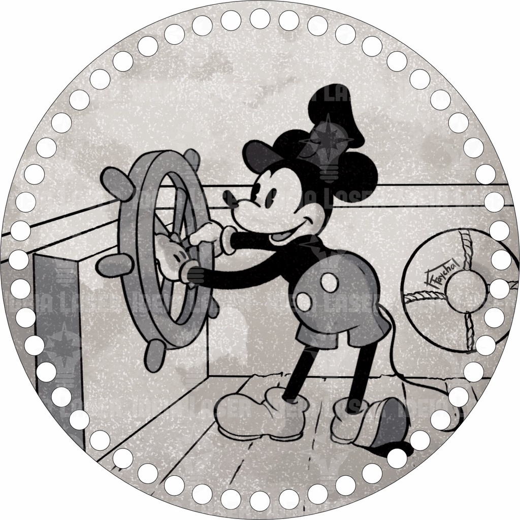 Base MDF Fio de Malha Crochê Redonda Estampada Mickey Mouse