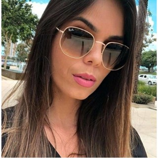 Lindo Óculos de Sol Feminino Hexagonal Marrom Degradê Lente de Cristal e Acessórios