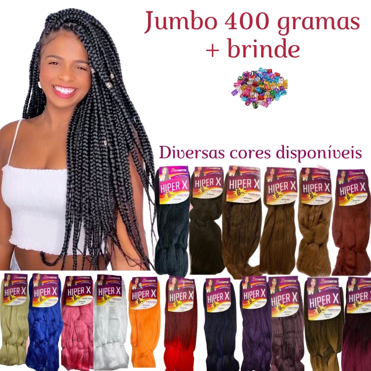 Kanekalon Jumbo Jumbão 1 Pacote 400 Gramas + 10 Anéis