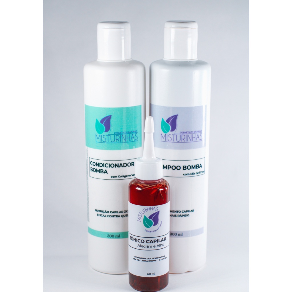 Kit de Revenda - 5 kits com shampoo bomba condicionador anti queda e tonico capilar de crescimento