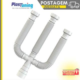 Sifão Sanfonado Extensivo ( TRIPLO / PLASTUNING )Ajustável Universal Multiuso Pia Tanque Lavatório Plastuning
