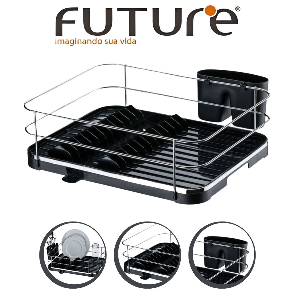 Escorredor De Louças Com Porta Talher Removível Para Cozinha Future em Oferta na Shopee