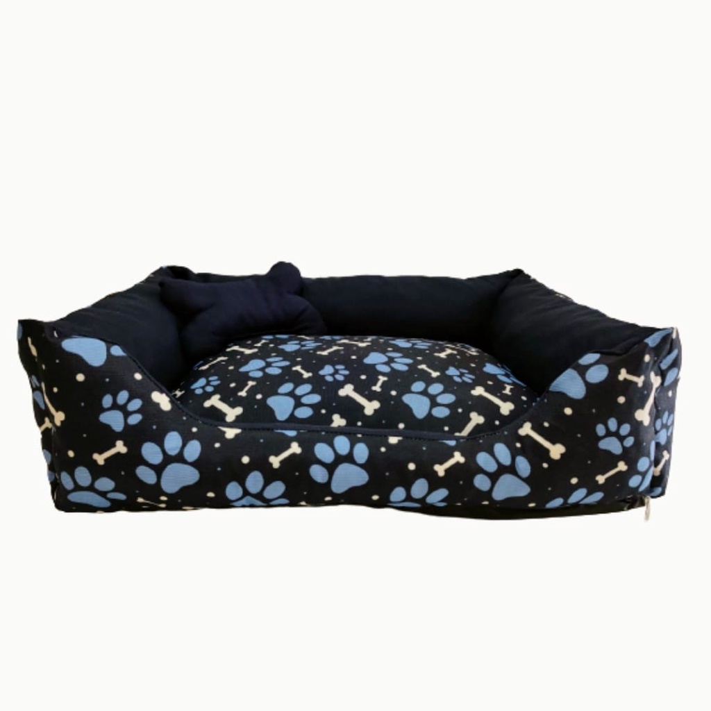 Caminha Cachorro e Gato Grande com Zíper Lavável Cama Pet Grande +Ossinho Fundo Impermeável Ossinho Marinho