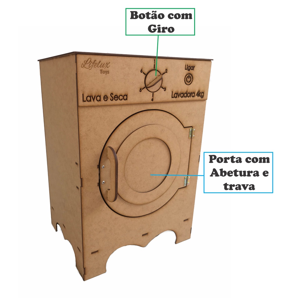 Maquina De Lavar Roupa Infantil Brinquedo Desmontado Mdf Casinha Menina Menino Montessoriano