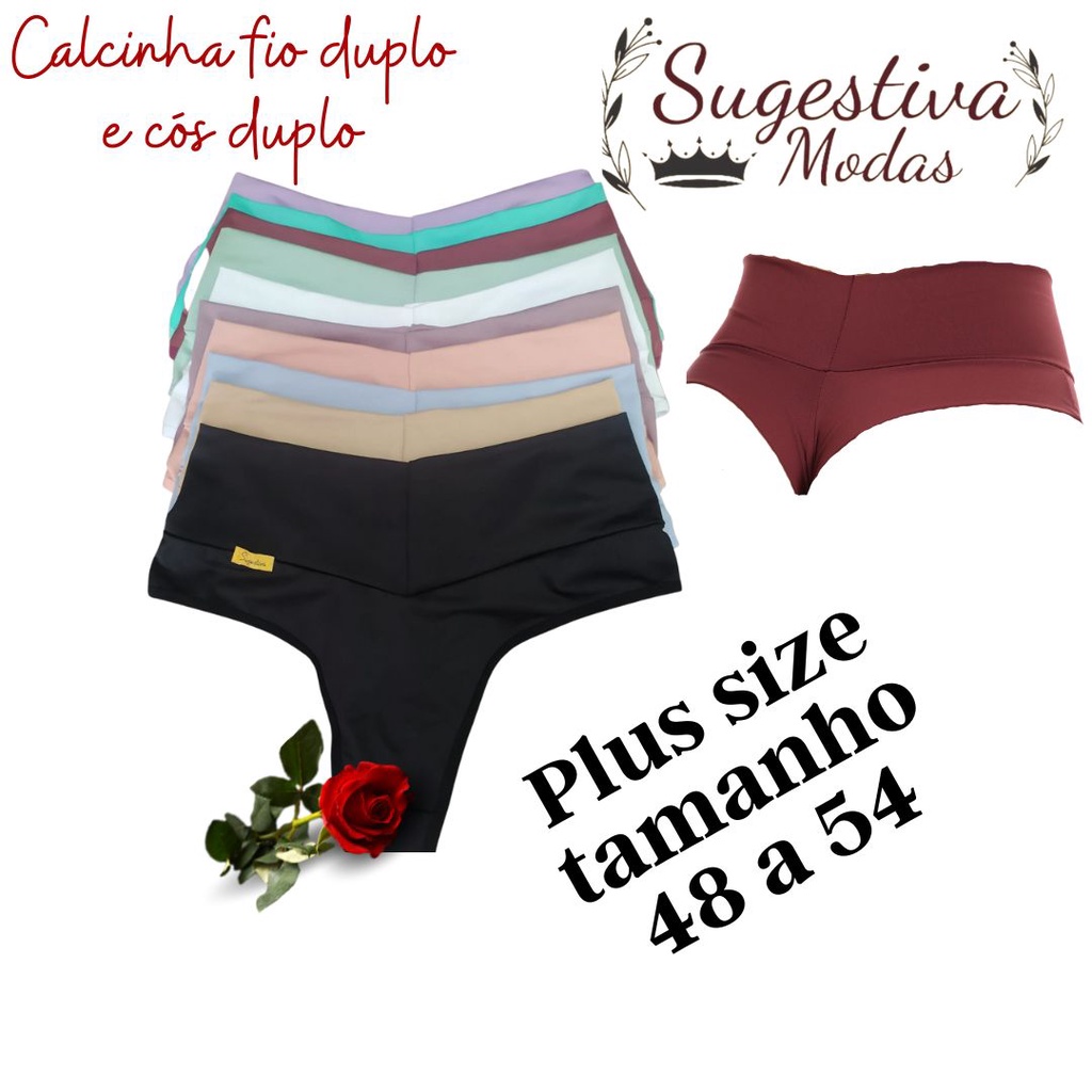 Kit 4 Calcinhas Plus Size Modeladora Cós Alto Duplo Fio Duplo. em Oferta na Shopee