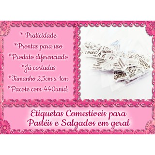 Etiquetas Comestíveis De Papel Arroz 440unidades Já Cortadas para Salgados em geral e Bolo Caseirinho 2,5cm x 1cm