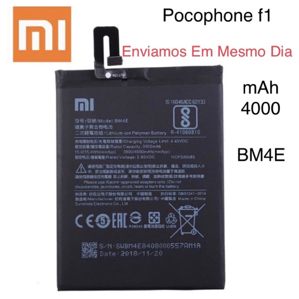 Bateria Celular Xiaomi Bm4e Pocophone F1 4000 mAh org nova a pronta entrega.