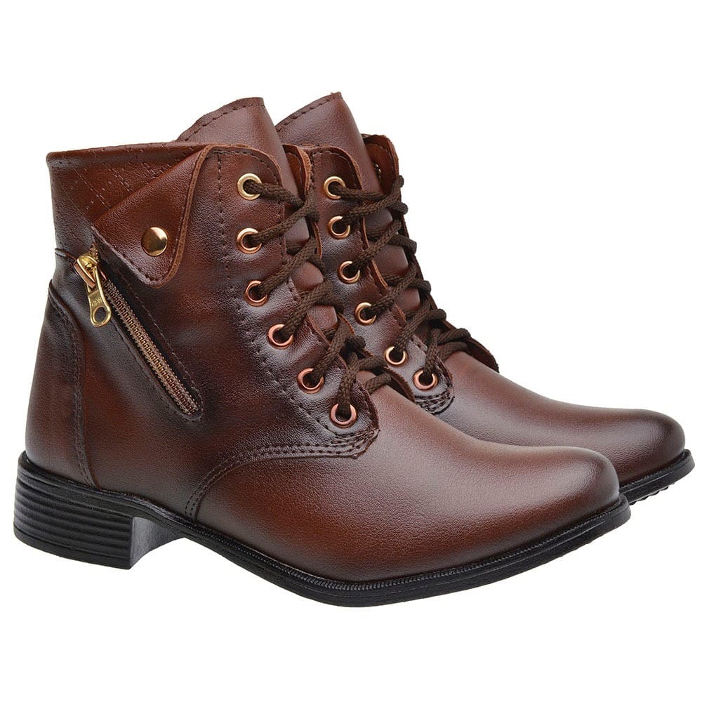 Bota Coturno Feminino Inverno Com cadarço Cano Baixo Tendência