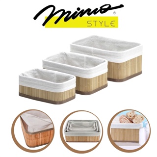 Kit Conjunto Jogo com 3 Cestos Organizadores Pequenos Bambu Claro Mimo Style em Oferta na Shopee