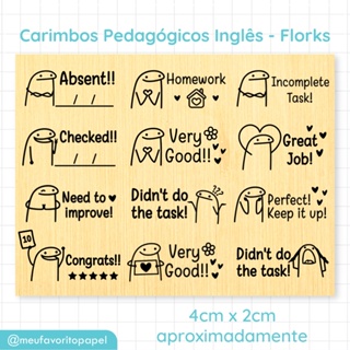 Carimbo Pedagógico INGLÊS Flork Meme - Carimbo Escolar Infantil para Professores 4cm em Oferta na Shopee