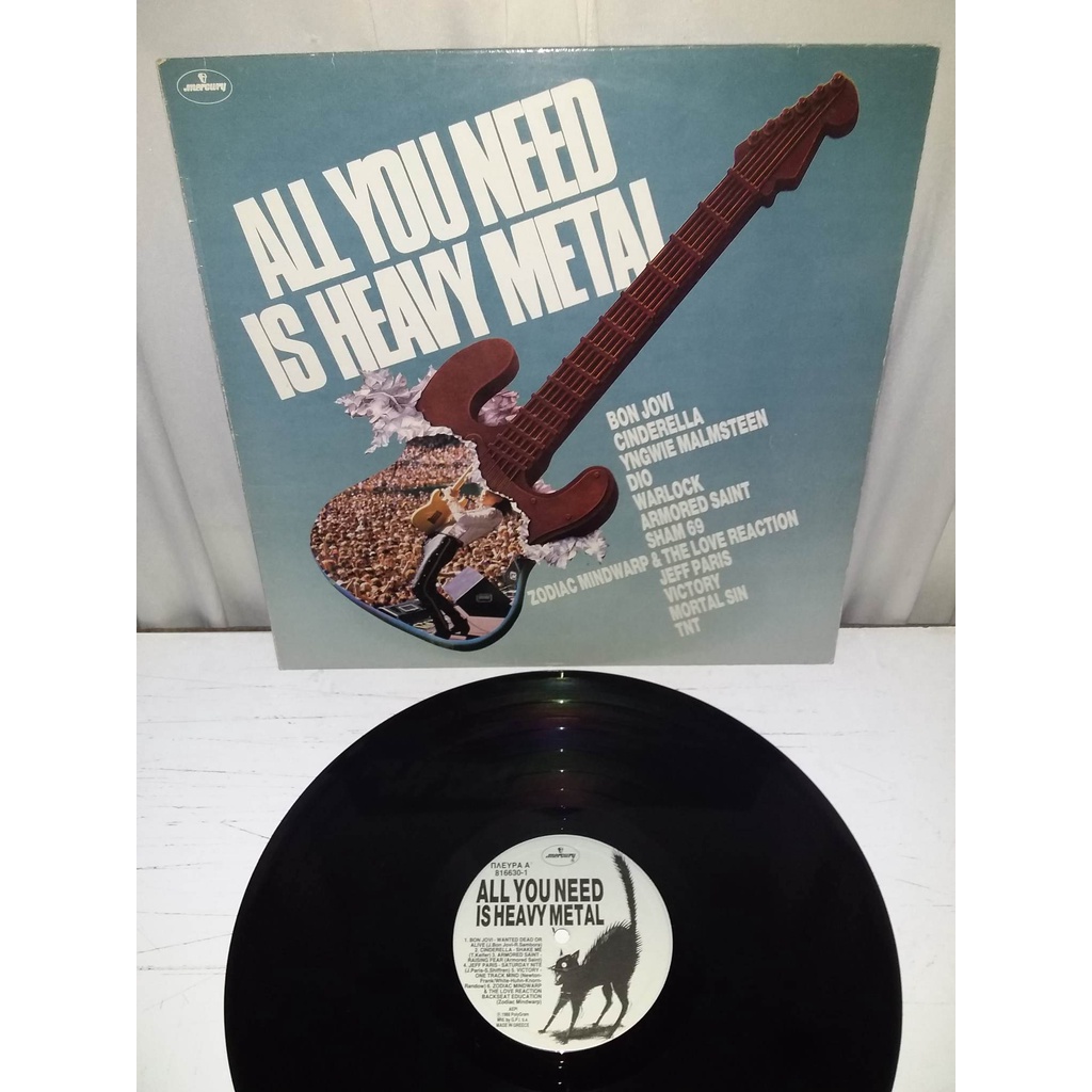 LP All you need is Heavy Metal. Bon Jovi, Cinderella, Dio, Warlock, Armored Saint, TNT, Mortal Sin, Jeff Paris