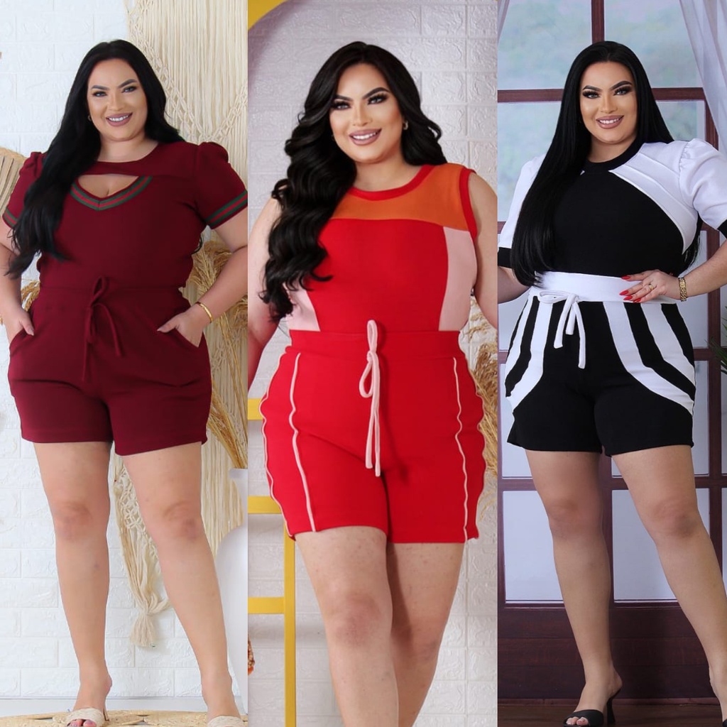 Conjunto Feminino Plus Size Malha Grossa Crepe Confortável Blusa e ...