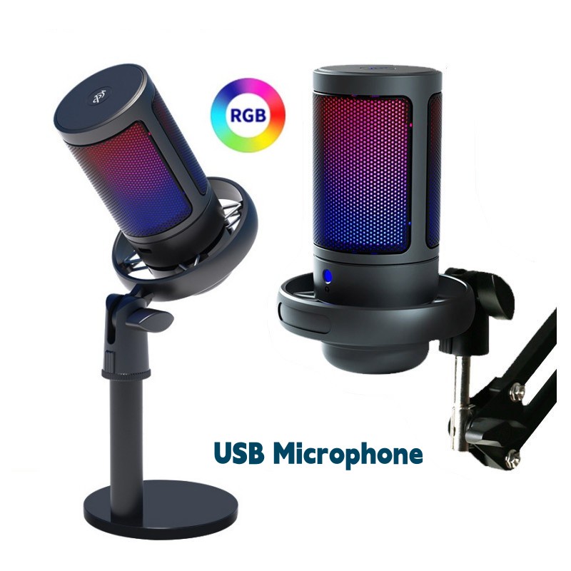 Condensador USB Microfone LED Mudo Botão PC Gamer Para Notebook/PS4/5 Streaming Podcast Studio Microfones De Gravação