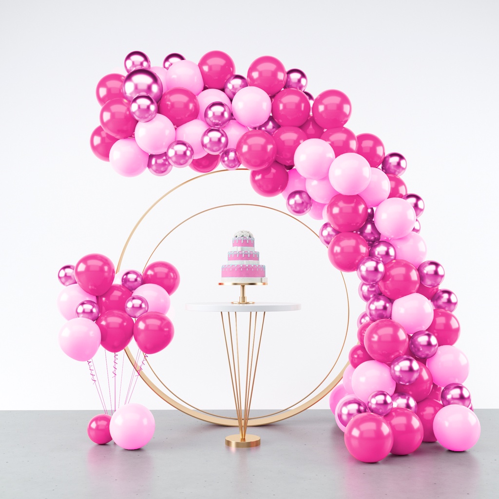 Kit 125 Balões Rosa Claro + Pink + Rosa Metalizado - Balão Bexiga Liso/Cromado Para Festas e Aniversários