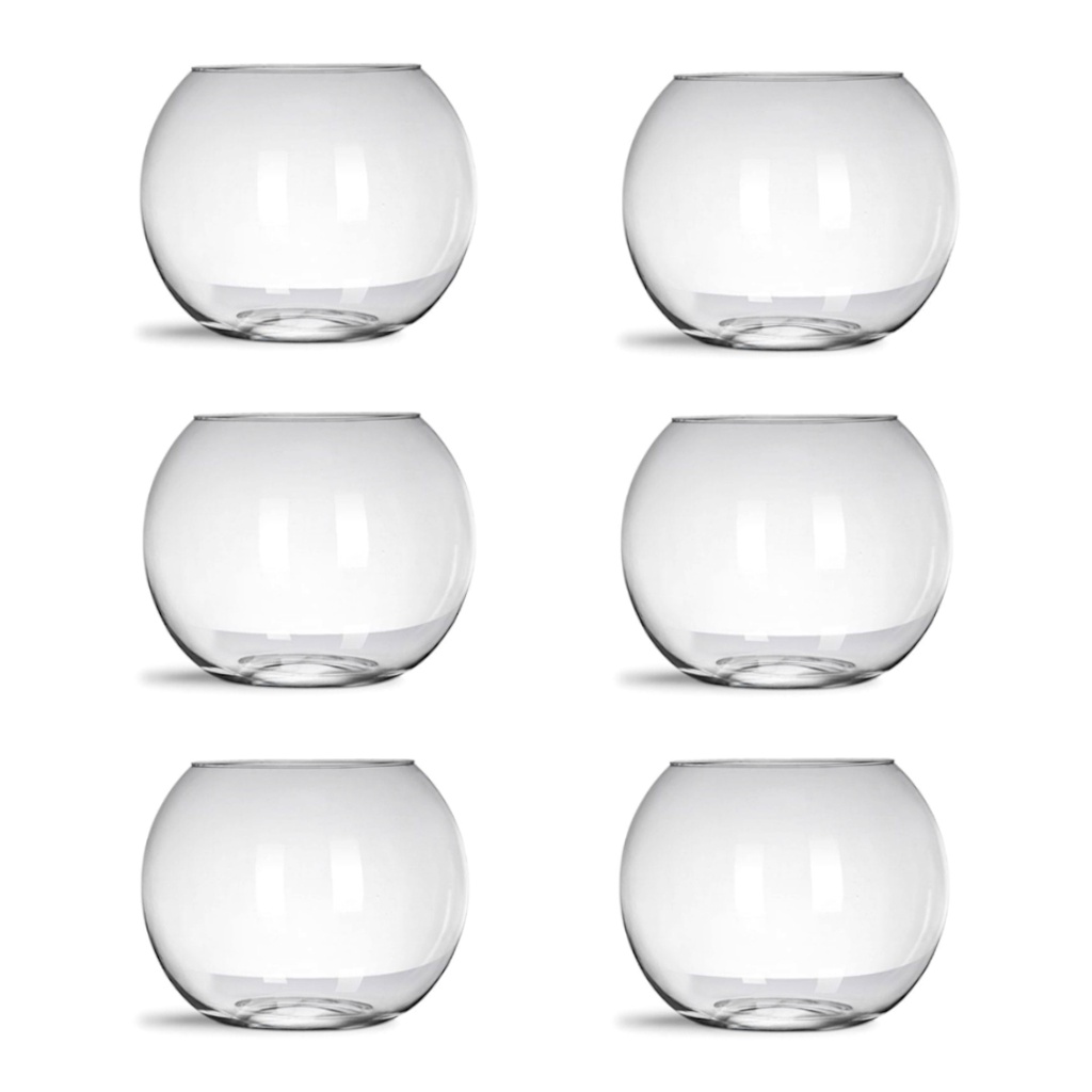 Kit 30 Vasos Aquarios Redondos Mini Ø6x8cm 400ml Vidro Transparente Para Decoração De Mesa Sala Festas Casamentos Buffet Arranjo de Flores Porta Vela Flutuantes
