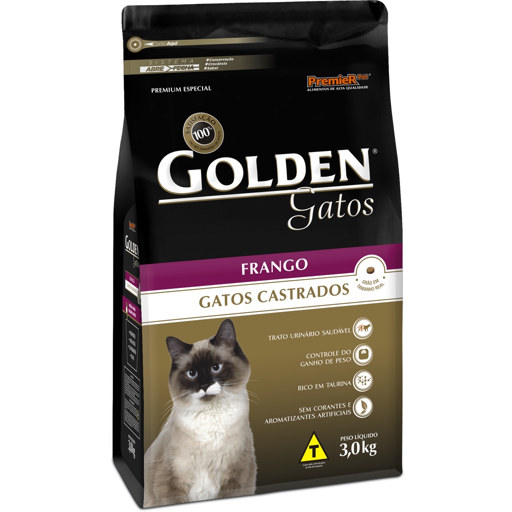 Ração Golden Gato Castrado Frango e Arroz 3 kg
