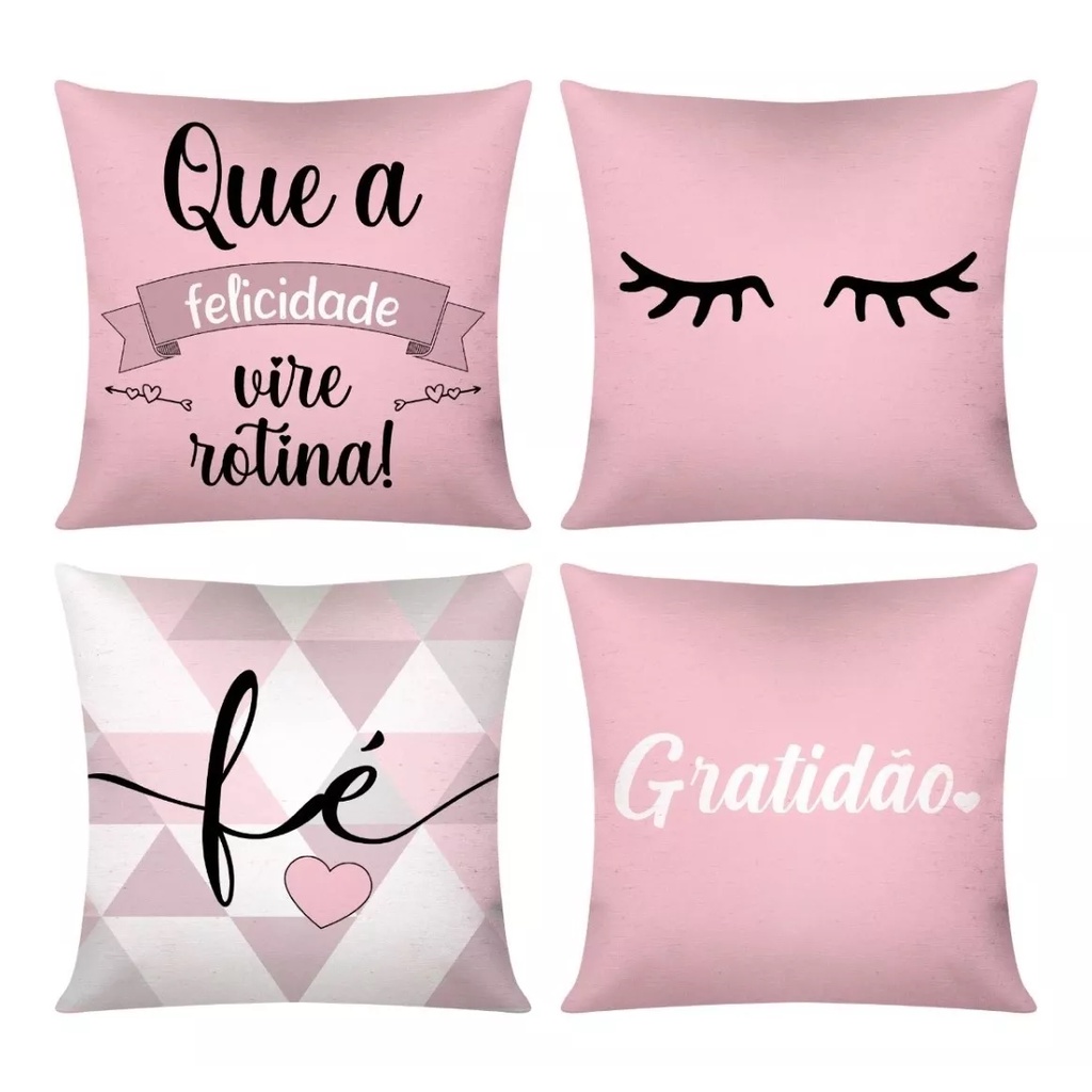 Kit 04 Almofada Cheias Decorativa Estampa Modern Print Luxo Felicidade Rosa em Oferta na Shopee