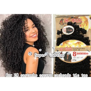 8 telas Cor 2# castanho escuro Tic tac Cacheado 270gramas 70cm afro crespo