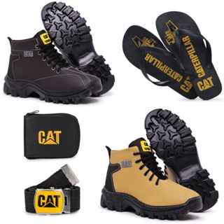 Kit 2 Pares de Bota Coturno Masculina Caterpillar + Cinto+Carteira+Chinelo