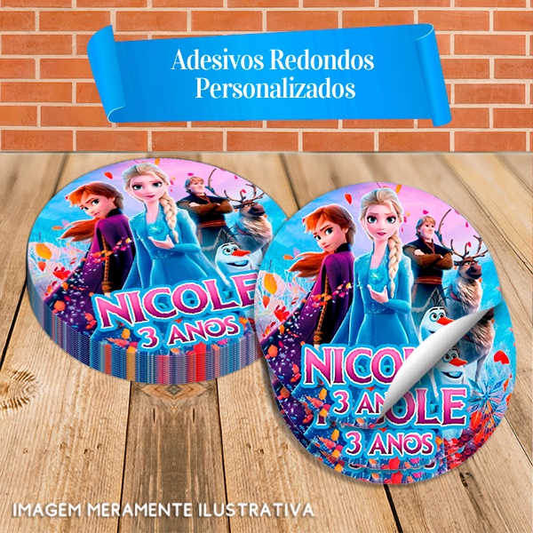 Adesivos Redondos Personalizados com nome e idade Frozen 2