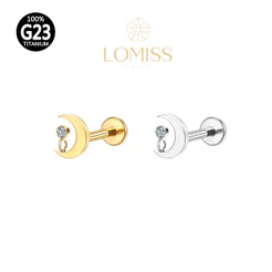 Piercing Helix Conch Labret Titânio PVD Lua com Zircônia《Lomiss semijoias》