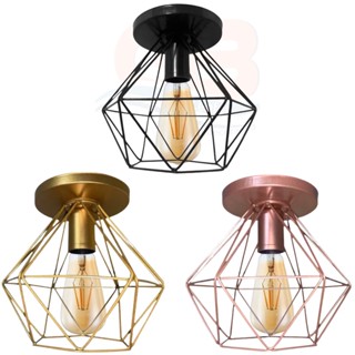 Lustre Luminária De Teto Plafon Gb E-27 Redondo Aramado Diamante Retro Sobrepor