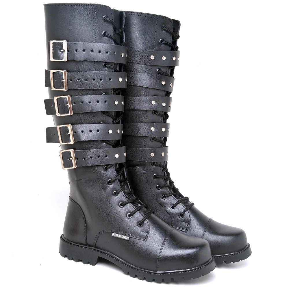 Coturno Bota Cano Alto Punk Rock Song Gótica Rock Roqueiros Motociclistas Com Zíper e Fivelas Em Couro