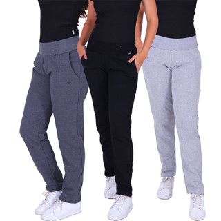 KIT 3 Calças Feminina de Moletom de Algodão Peluciado Felpado Inverno com Bolsos