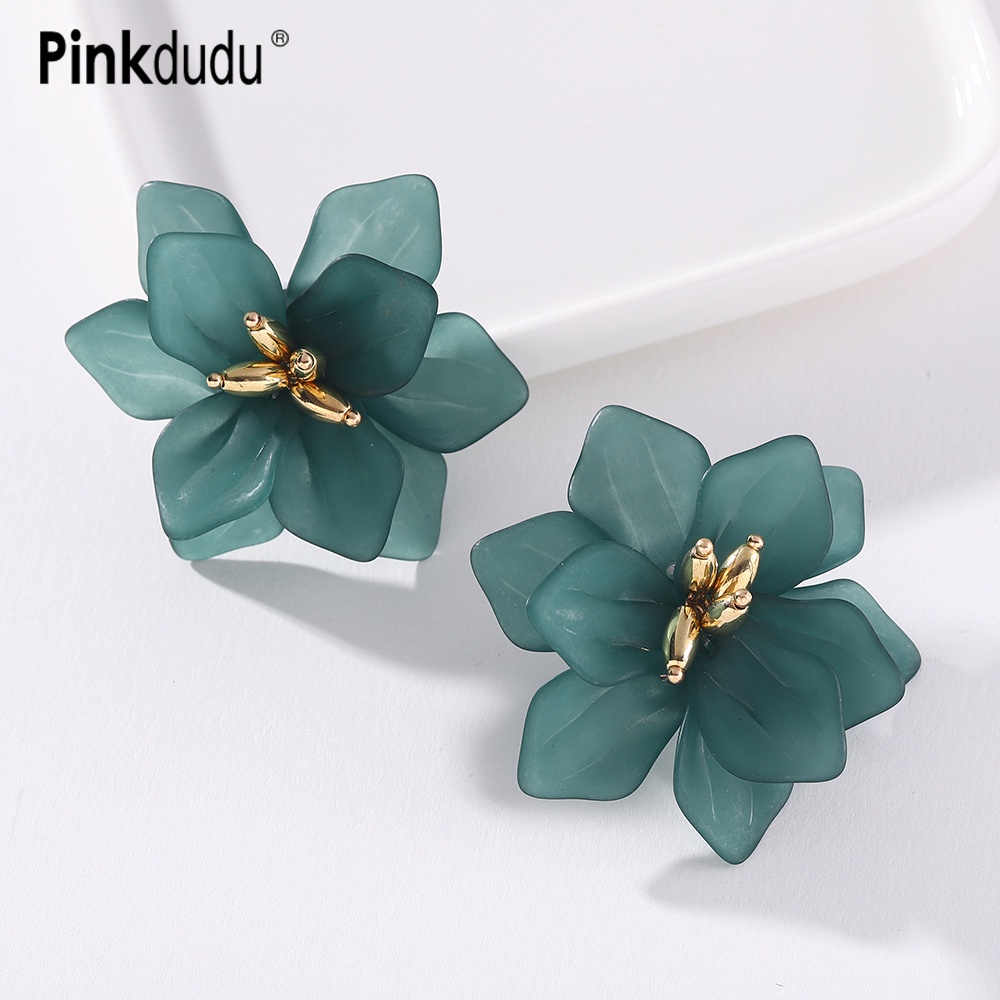 Pinkdudu Fashion 4 Color Big Flower Forma Stud Brincos Acrílicos Vintage Elegante Todos Os De Fósforo Para Jóias Femininas Presentes OG050