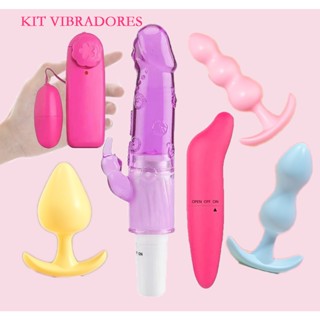 Kit Vibrador Personal Coelho + Vibrador Bullet multivelocidade + Vibrador Golfinho PontoG + 3 Plug Anal Silicone