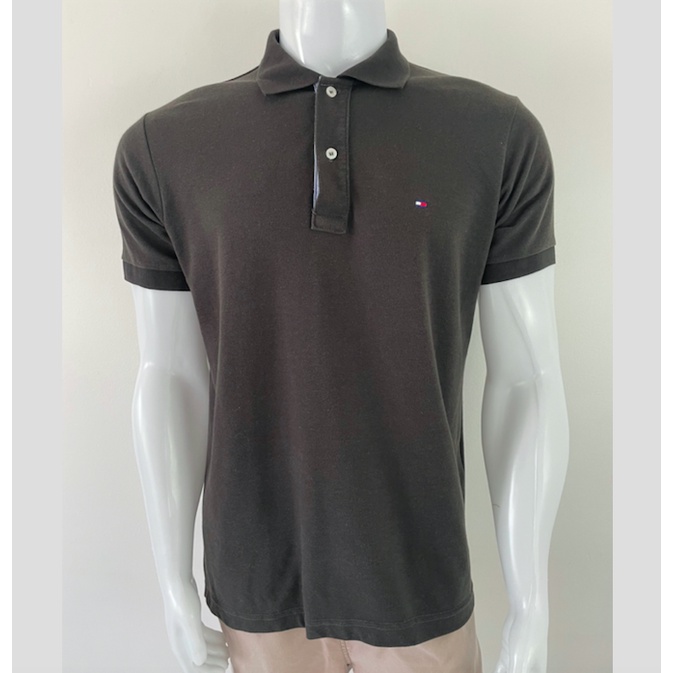 TOMMY HILFIGER Camisa polo preta masculina manga curta logo bordado TAM M