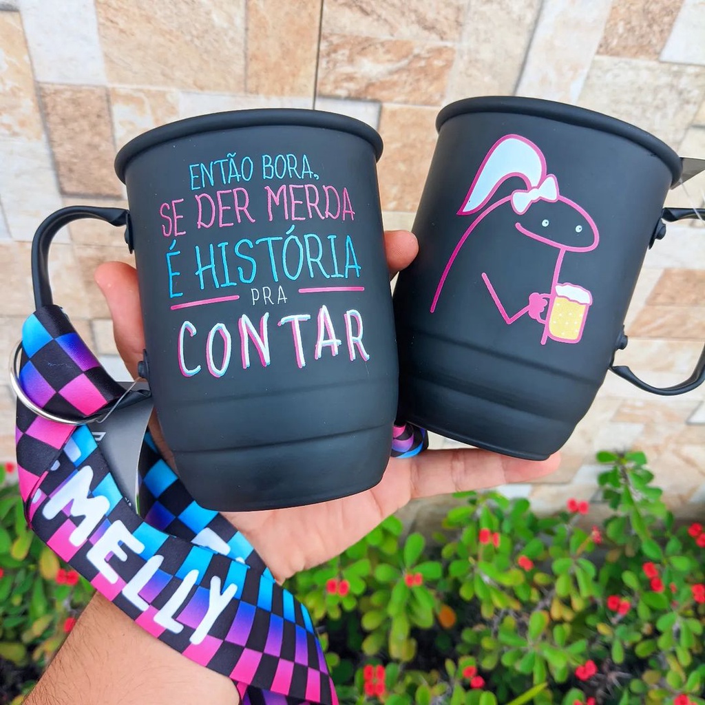Caneca Personalizada - Com frase e Nome - Caneca de aluminio - Caneca alumínio com tirante
