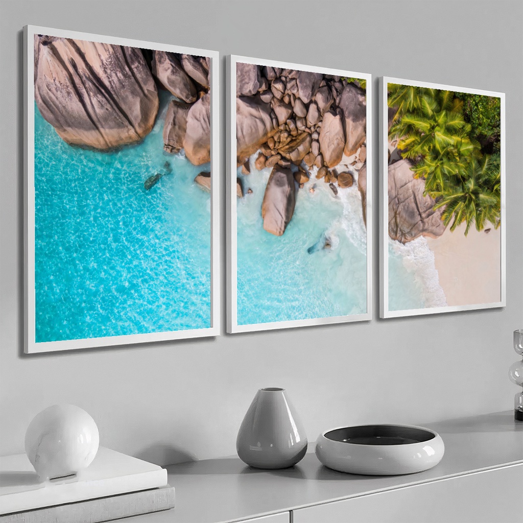 Kit Quadro Decorativo Praia Sala Moldura Mar Moderno