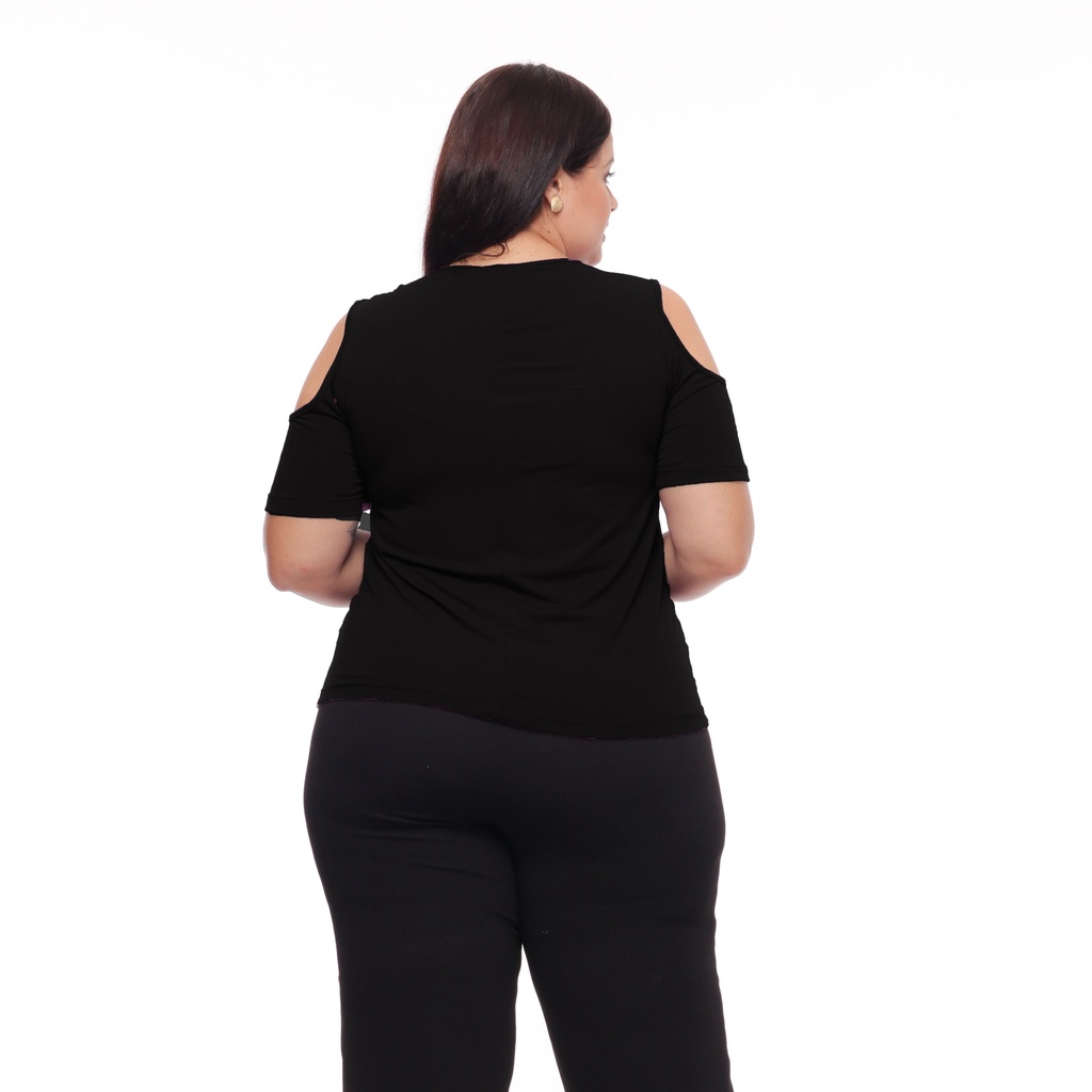 Blusa Plus Size Ombro Aberto Com Strass Frontal Trabalho Diário Casual Básico