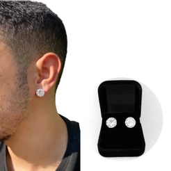 Brinco Prata Pura 925 Masculino Redondo Brilhante Caixinha Veludo Presente