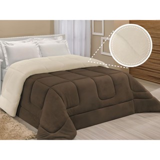 Coberdrom Casal Queen Sherpa Edredrom Pele de Carneiro Marrom 2,40m x 2,20m