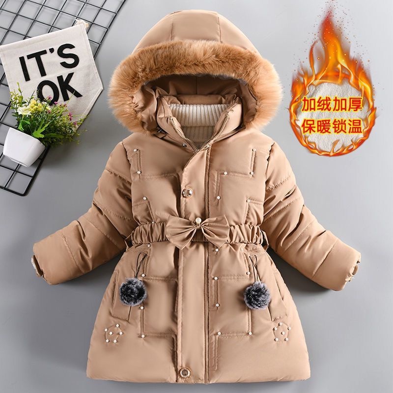 Inverno Meninas Casacos Longos Espessos Fashion Fleece Warm Parka Big Kids Waist-Skimming Roupas De
