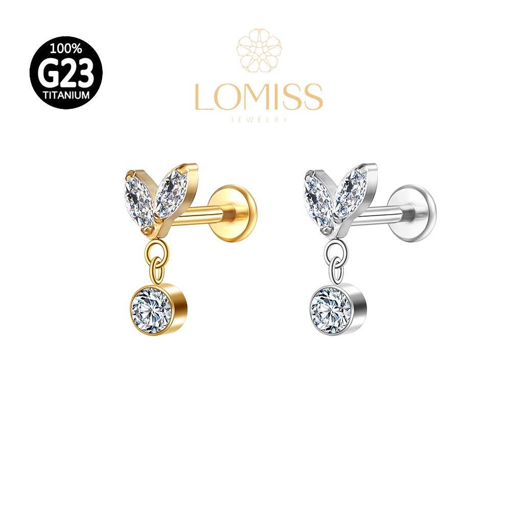 Piercing Helix Conch Labret Titânio 2 Petalas Com Pingente Zircônia《Lomiss semijoias》 em Oferta na Shopee