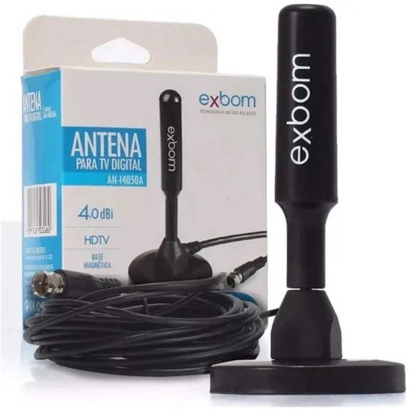 Antena Digital Amplificada Interna e Externa 5 Metros Base Imã Prova d'água 4DBI HDTV/UHF/VHF — imagem 1