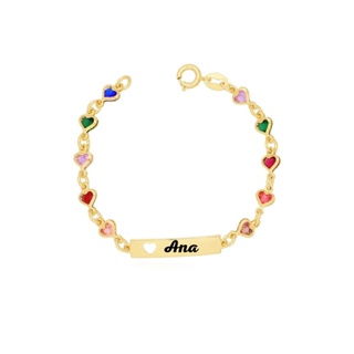 Pulseira infantil Menina Chapa Coração Colorido Banhado a Ouro 18k em Oferta na Shopee