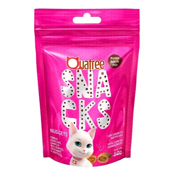 Petisco Pet Para Gato Quatree Snacks Nuggets Bola de Pêlo 60g